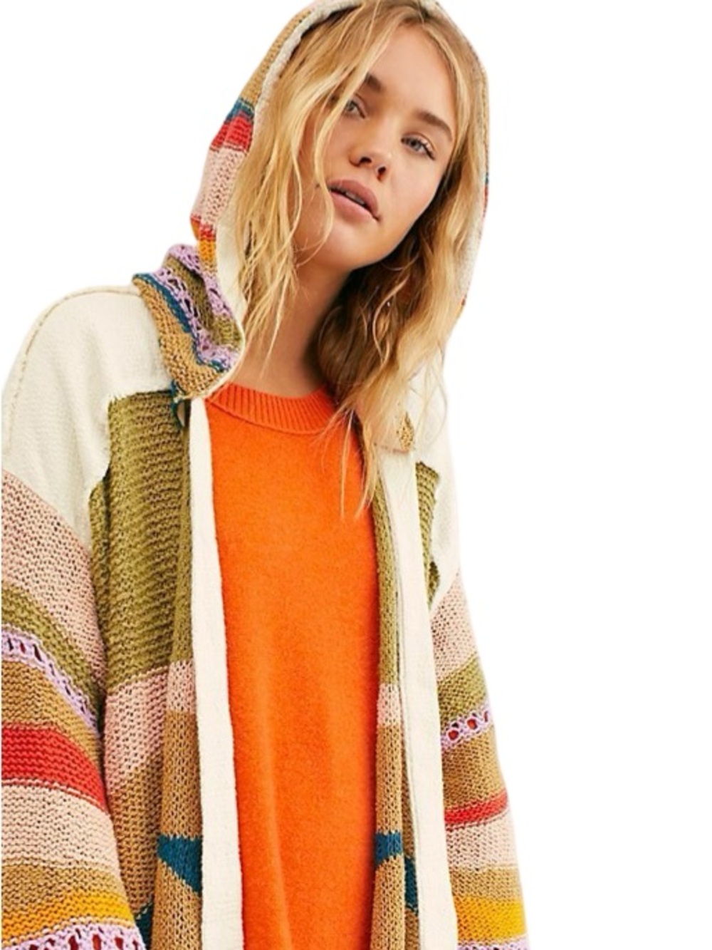 πππ Free People Bohemian Multi Stripe Hooded Fringe Cardigan Sweater Poncho πππ - Picture 4 of 11